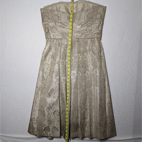 Priscilla Of Boston Dress Women Sz 12 Gold On Gold Semi-Formal Jacquard Pleated - Picture 9 of 15